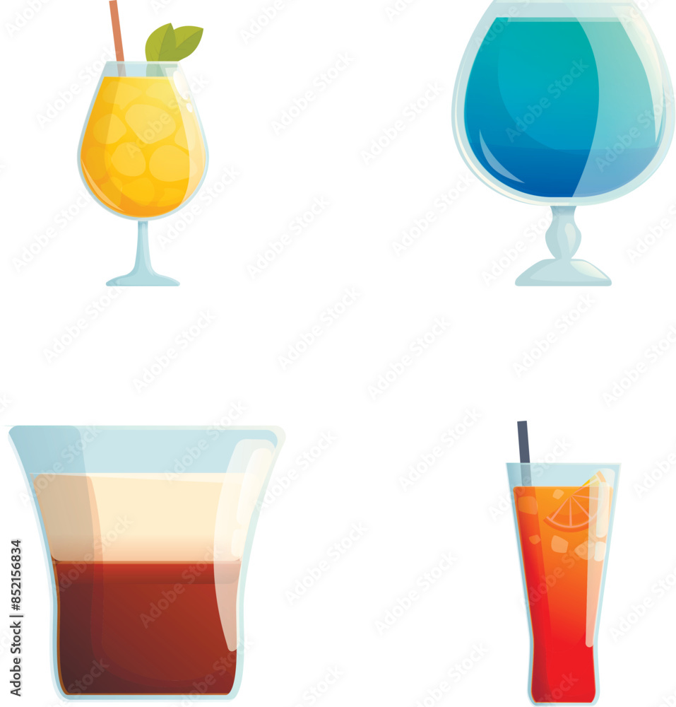 Vector set of different drinks in stylized glasses on a white background Vector set of different drinks in stylized glasses on a white background