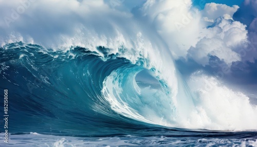 large breaking ocean barrel wave on north shore of oahu hawaii surfing spot photo
