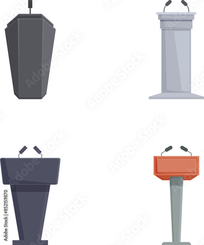 Collection of four different cartoonstyle lecterns suitable for presentations and speeches
