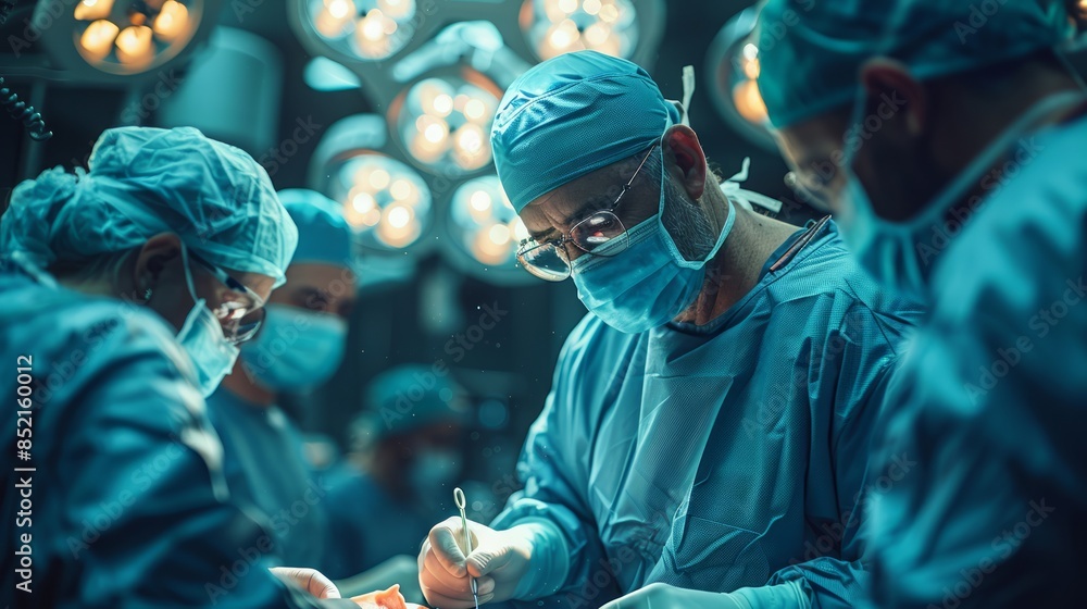 A doctor performing a critical surgery in the operating room, emphasizing precision and expertise. A doctor performing a critical surgery in the operating room, emphasizing precision and expertise.