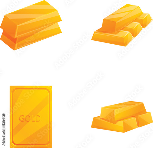 Set of 4 different styled vector illustrations of shiny gold bars suitable for finance and wealth concepts