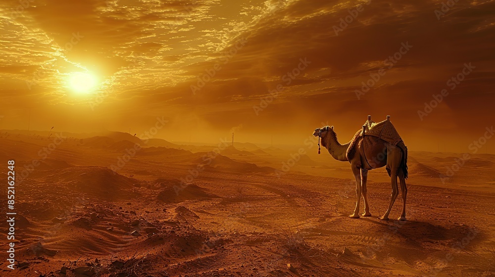 Epic Desert Journey of Camel Walking Towards Historical City Wall, 8K Resolution Epic Desert Journey of Camel Walking Towards Historical City Wall, 8K Resolution