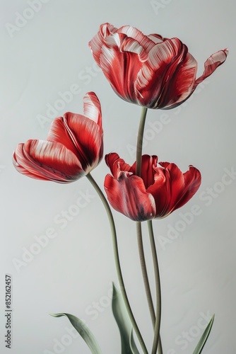 Greigii Group Tulip in studio, white copy space on right side, Comport, bliss, close up, Studio Lighting, Flower Photography, Isolated on white Background photo