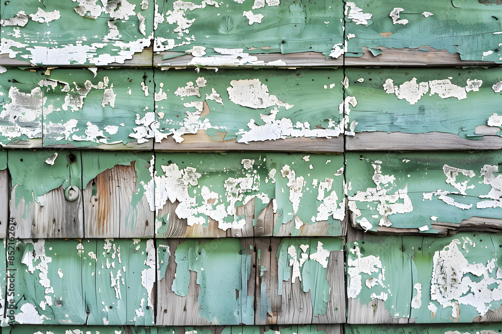 Fototapeta premium Peeled paint on a garden shed.