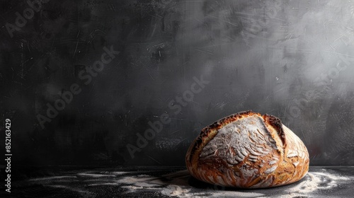 Capture the art of photographing freshly baked bread in Ecuador at a unique angle of forty five degrees set against a sleek black backdrop with ample space for text