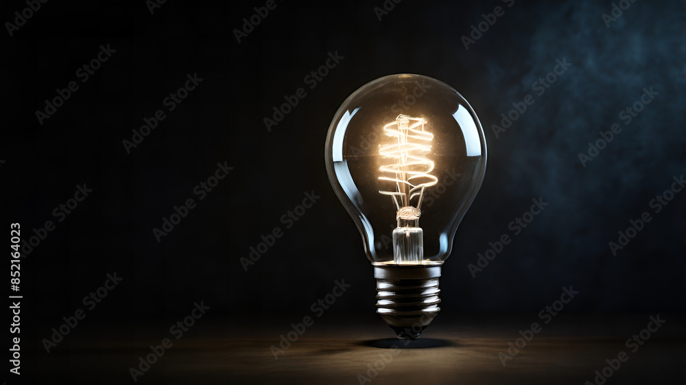 A conceptual image of a light bulb glowing softly against a dark, textured background, with the light fading out to create a large area of shadowy space for copy or design A conceptual image of a light bulb glowing softly against a dark, textured background, with the light fading out to create a large area of shadowy space for copy or design