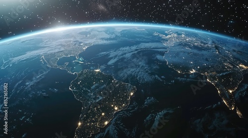 Fototapeta Naklejka Na Ścianę i Meble -  aerial view of earth from space with twinkling lights from cities