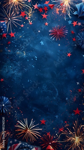 American Flag colors and fireworks mockup background with copy space . 4 July independence day concept celebration