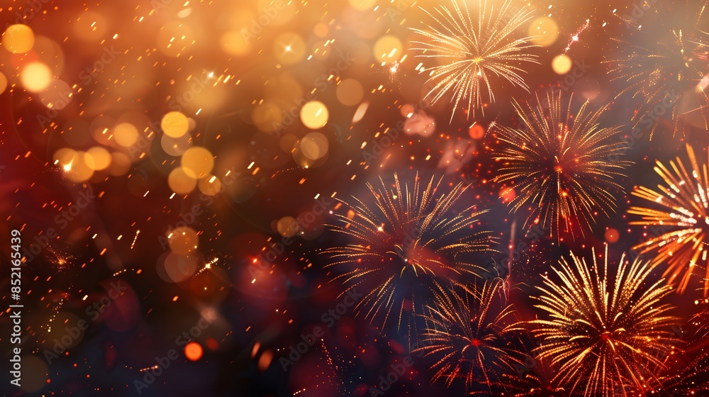 Fototapeta premium American Flag colors and fireworks mockup background with copy space . 4 July independence day concept celebration