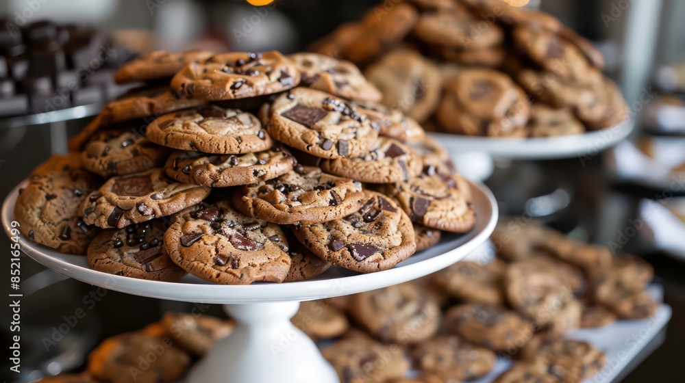Cookies made with chocolate arranged on a table for an event. Generative AI Cookies made with chocolate arranged on a table for an event. Generative AI