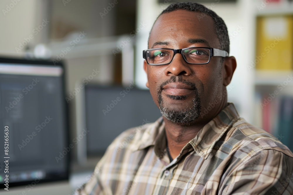 Portrait of a middle aged male software developer in office Portrait of a middle aged male software developer in office