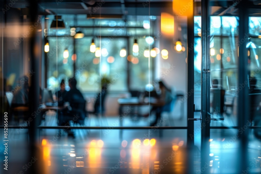 Modern office space seen through glass walls Modern office space seen through glass walls