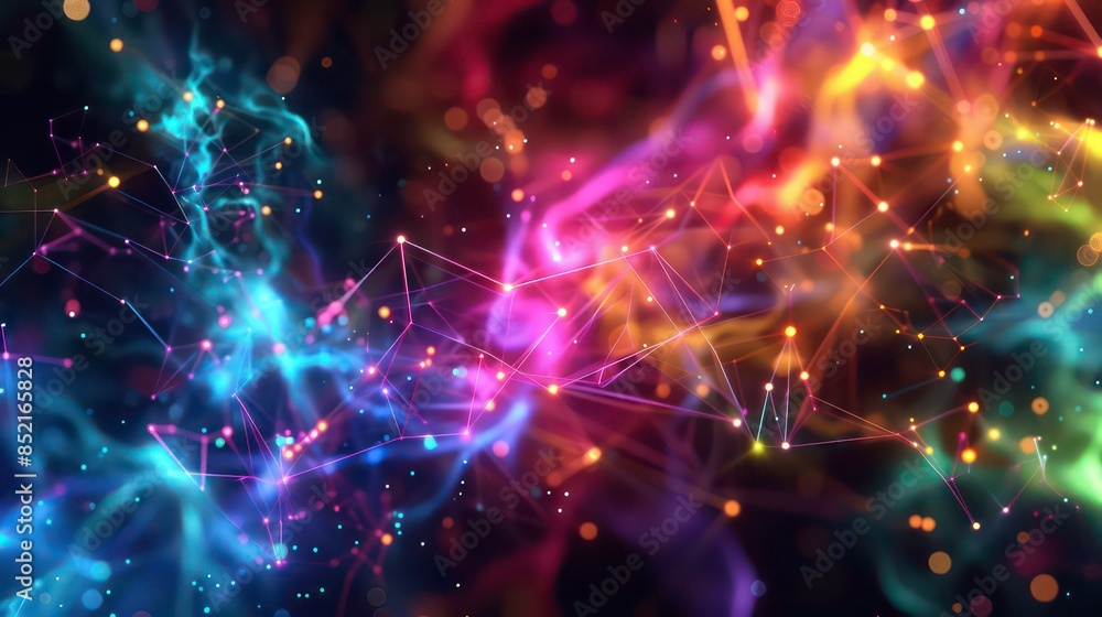 Obraz premium Color Accents: Use accent colors like neon blues, greens, or purples for the nodes and connecting lines. This can create a striking contrast with the dark background.