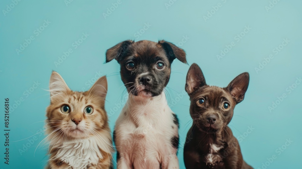 Pets posing on blue background Pets posing on blue background