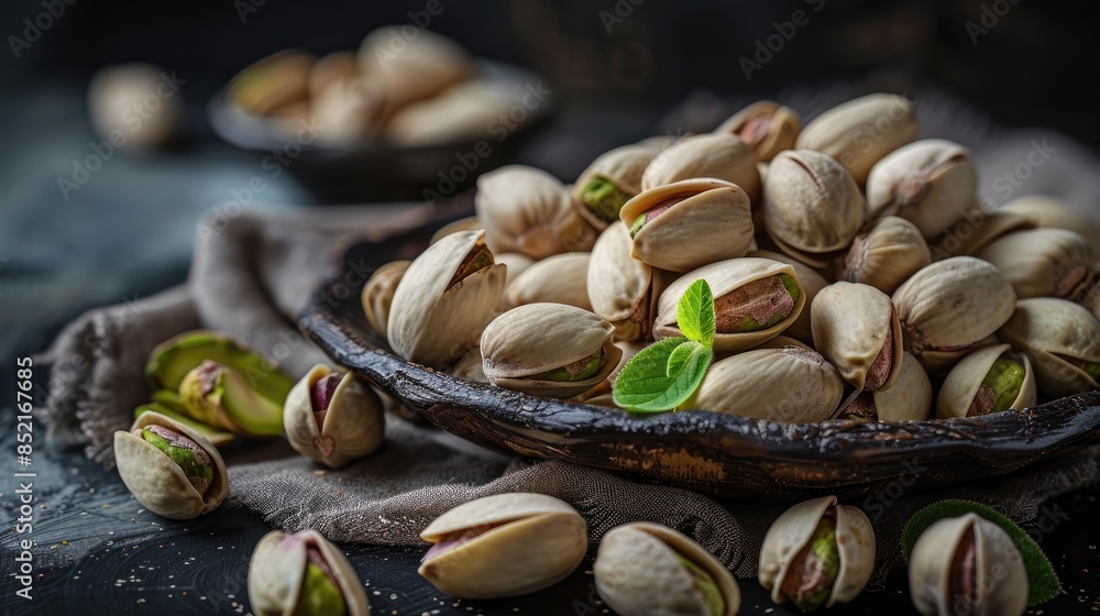 Pistachios on a dark backdrop Pistachios on a dark backdrop