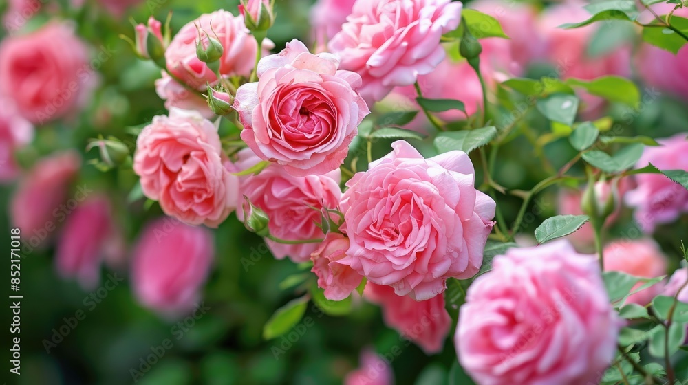 Summer garden flowers Polyantha roses blooming Summer garden flowers Polyantha roses blooming