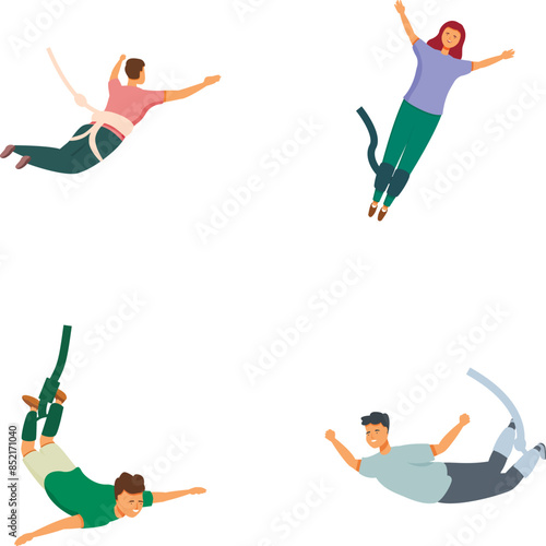 Collection of illustrations featuring diverse individuals in midair, either falling or floating, isolated on white