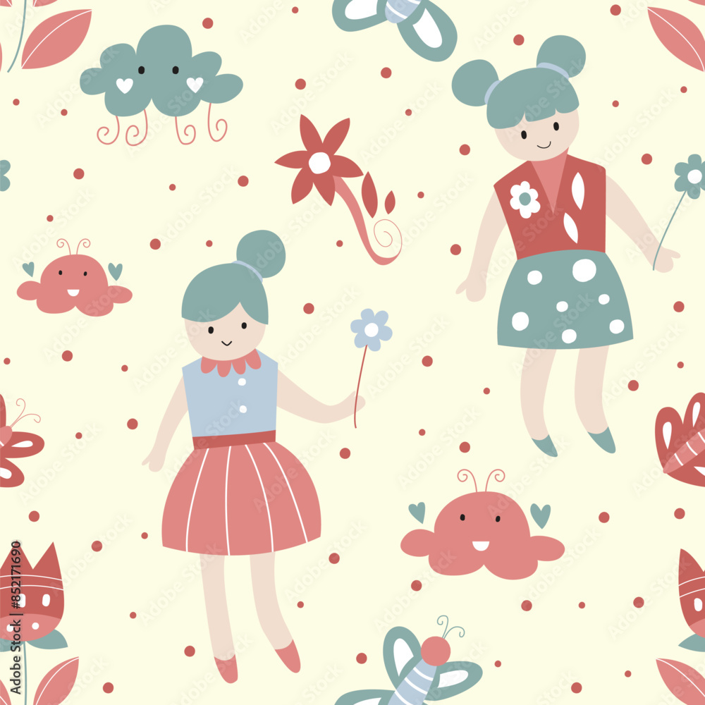 seamless pattern of cute fairy flower illustration seamless pattern of cute fairy flower illustration