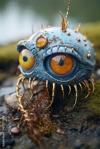 a close up of a blue and yellow creature with big eyes © AberrantRealities