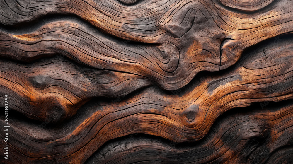 Close-Up of Textured Weathered Wood. A detailed close-up of weathered wood with intricate, wavy grain patterns, showcasing natural textures and organic beauty.
Close-Up of Textured Weathered Wood. A detailed close-up of weathered wood with intricate, wavy grain patterns, showcasing natural textures and organic beauty.