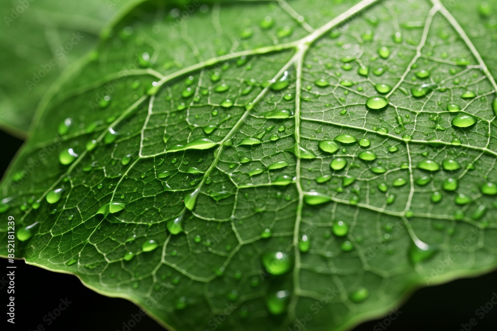 a close up of a green leaf with water droplets a close up of a green leaf with water droplets