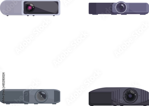 Collection of four different modern projector models, each isolated on a white background