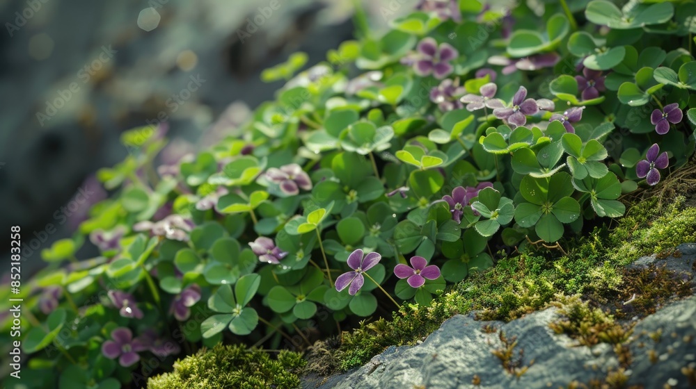 Close up image of an Oxalis violacea plant against a natural backdrop Close up image of an Oxalis violacea plant against a natural backdrop