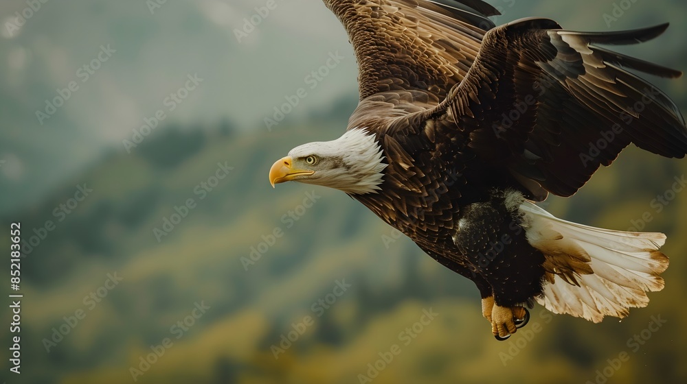 Fototapeta premium Bald Eagle with USA Flag in the background