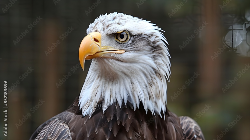 Obraz premium Bald Eagle with USA Flag in the background