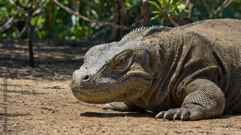 A full-body view of a Komodo Dragon, the largest lizard in the world, depicted in a natural pose A full-body view of a Komodo Dragon, the largest lizard in the world, depicted in a natural pose