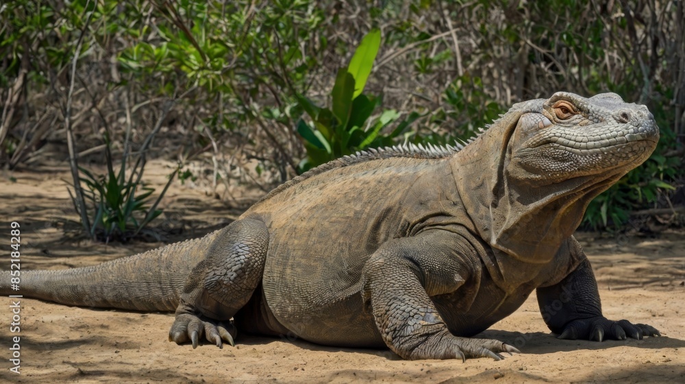 A full-body view of a Komodo Dragon, the largest lizard in the world, depicted in a natural pose A full-body view of a Komodo Dragon, the largest lizard in the world, depicted in a natural pose