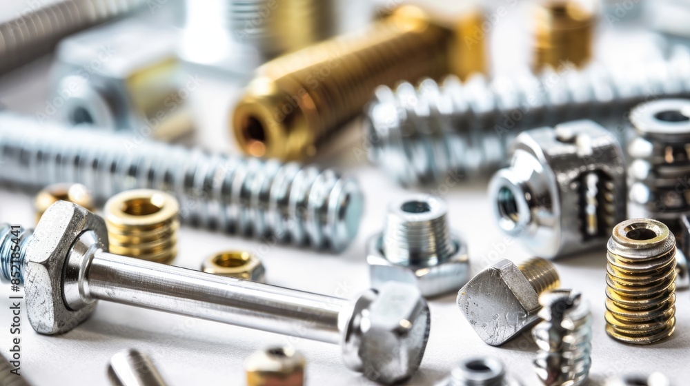 Close up of Nuts Bolts and Screws on White Background Close up of Nuts Bolts and Screws on White Background