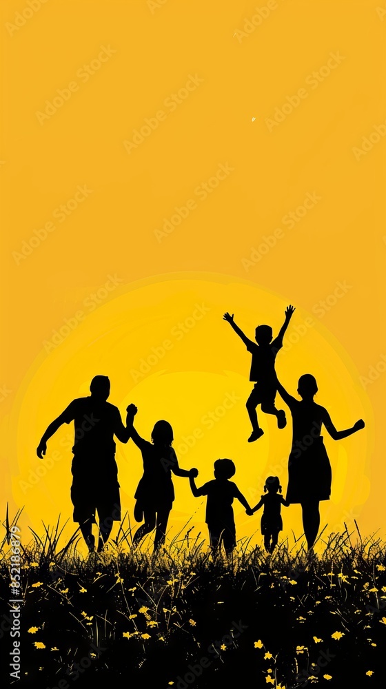 Silhouette of a happy family with children. international day of families