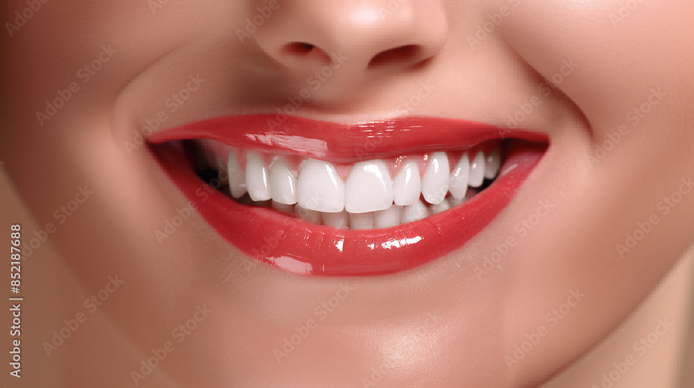 The perfect smile to show off white teeth in red lips, AI generative The perfect smile to show off white teeth in red lips, AI generative
