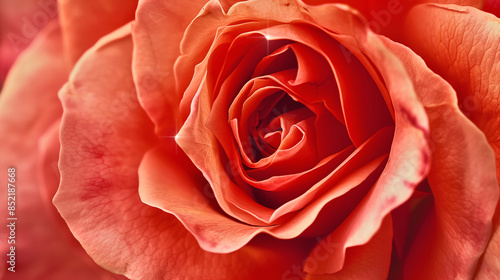 Beautiful spiral petals of orange rose flower close up, AI generative
