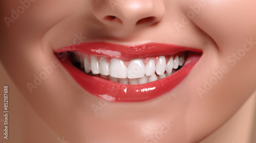 The perfect smile to show off white teeth in red lips, AI generative