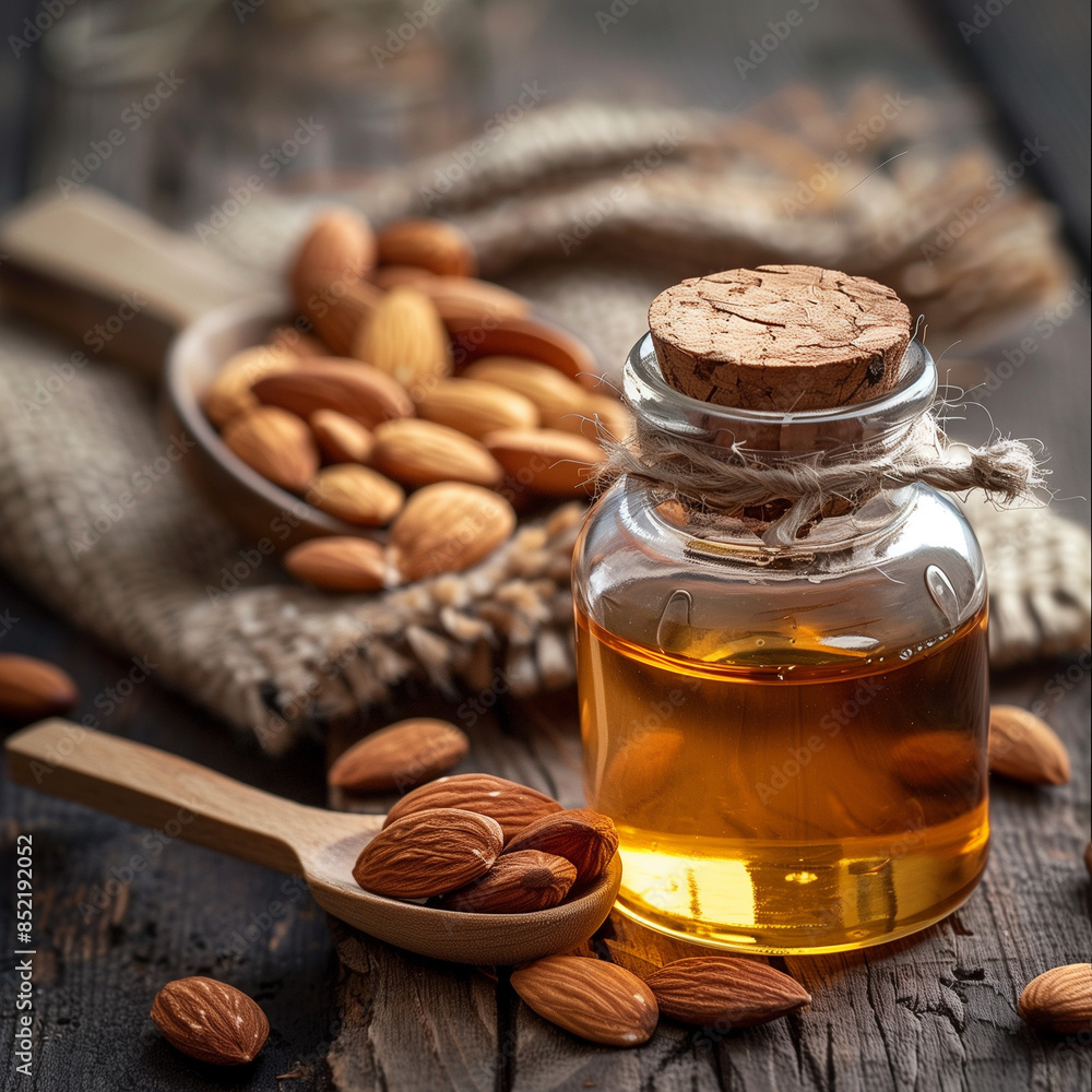 Almond Oil in a Jar with a Maple Spoon Almond Oil in a Jar with a Maple Spoon