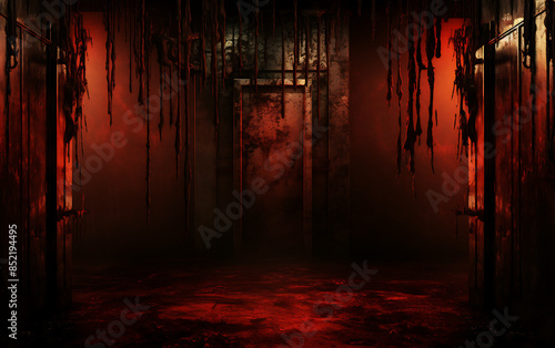Obraz na płótnie Bloody corridor. Horror scene. 3D rendering. Computer digital drawing.