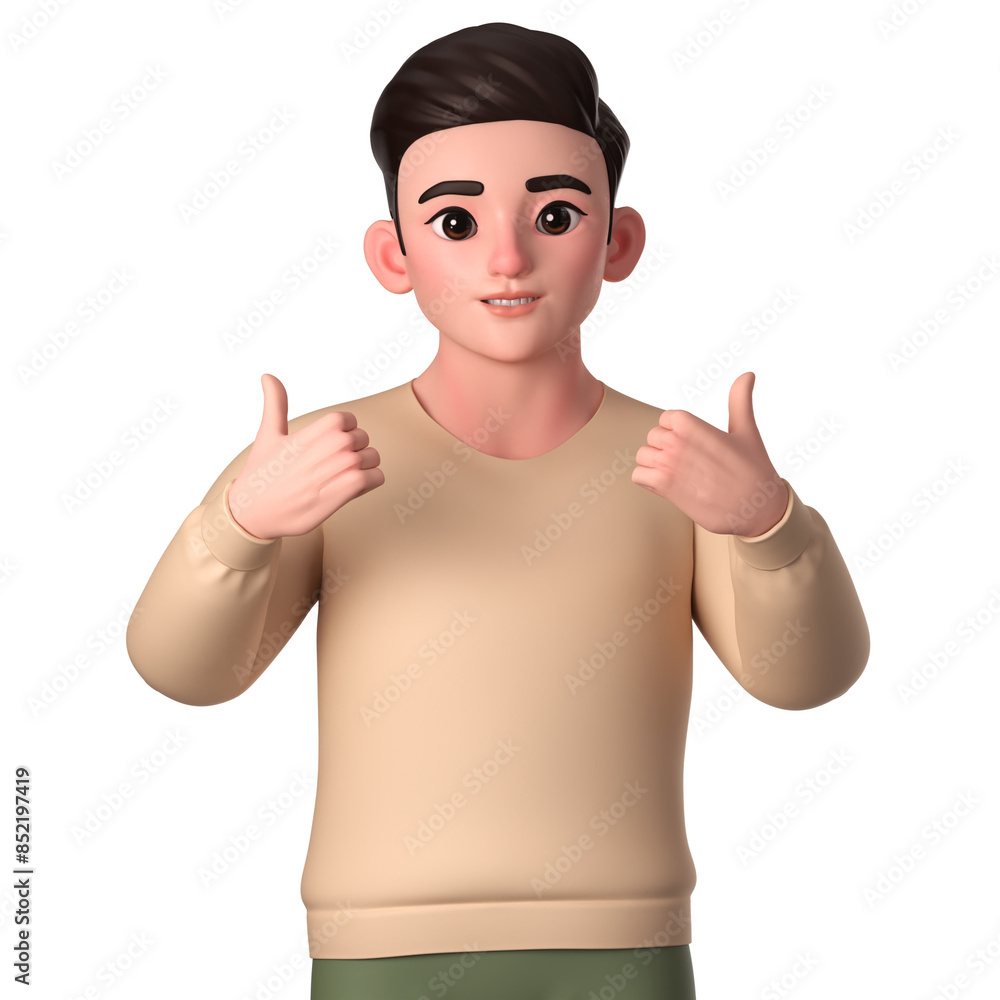 Portrait of half body man character showing thumbs up with both hands, 3D Character Illustration. Portrait of half body man character showing thumbs up with both hands, 3D Character Illustration.