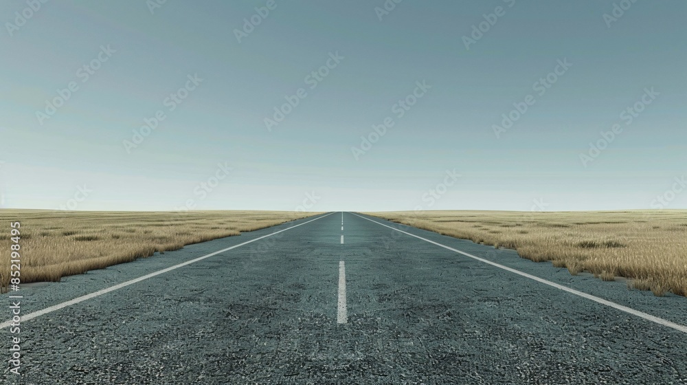 Fototapeta premium Endless road in a vast open landscape under clear sky