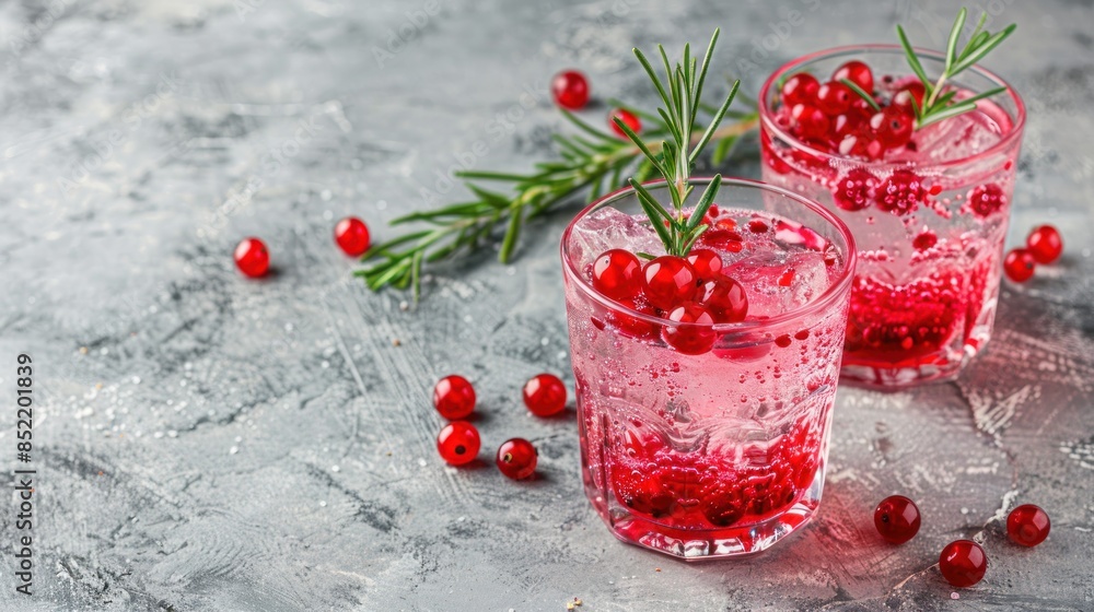 Refreshing Red Currant Summer Cocktail with Ice and Rosemary Refreshing Red Currant Summer Cocktail with Ice and Rosemary
