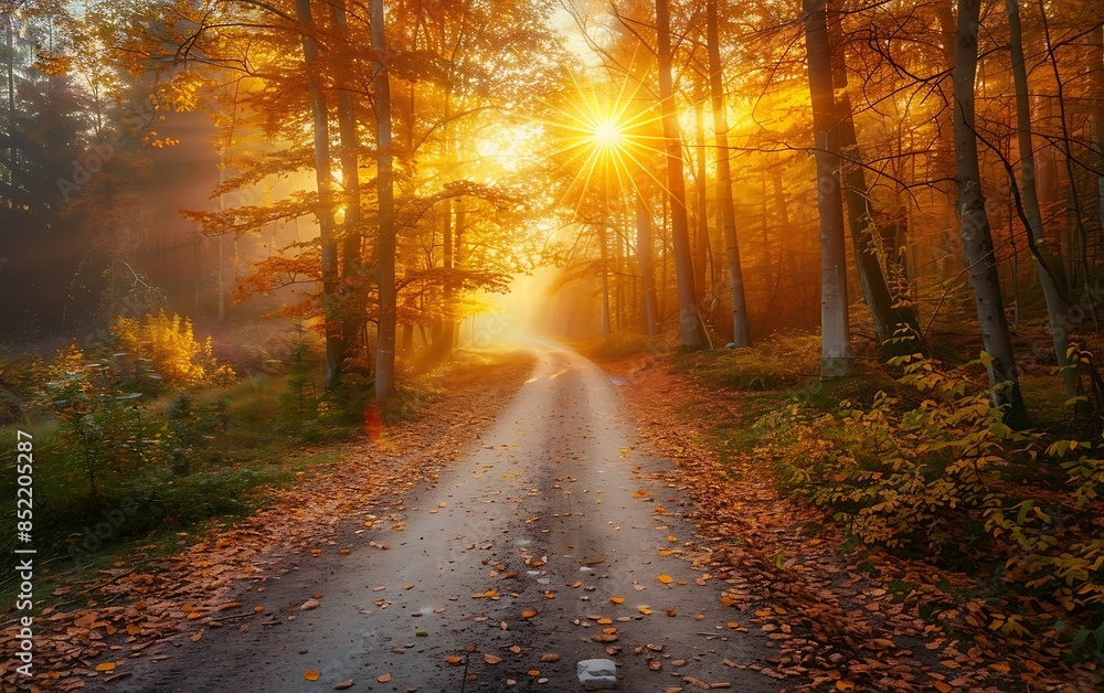 Forest Road sun shining through trees on a road Forest Road sun shining through trees on a road