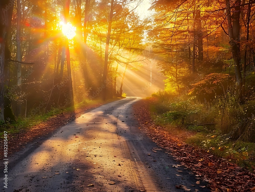 Forest Road sun shining through trees on a road Forest Road sun shining through trees on a road