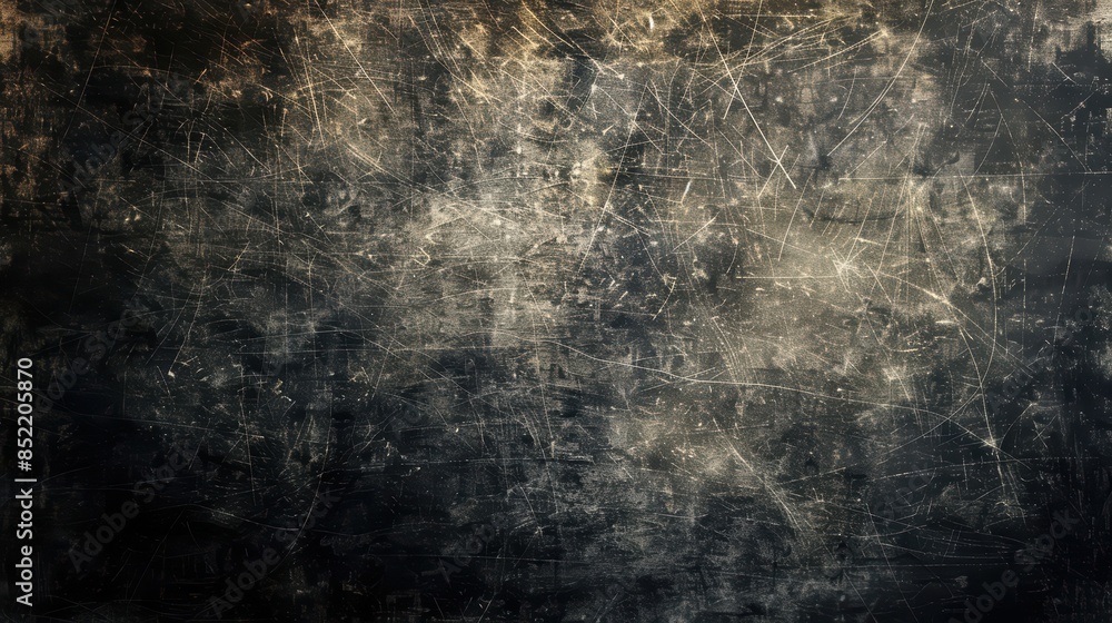 Obraz premium Black grunge background with eerie scratches and dusty texture, old film effect; space for text or design