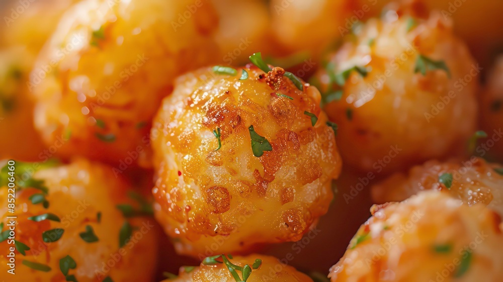 A tater tots close up, food design, dynamic, dramatic composition, with copy space. Generative AI A tater tots close up, food design, dynamic, dramatic composition, with copy space. Generative AI
