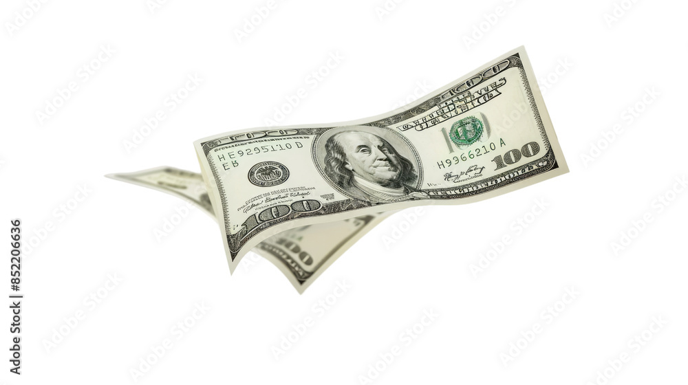 Flying dollar bills on a transparent background