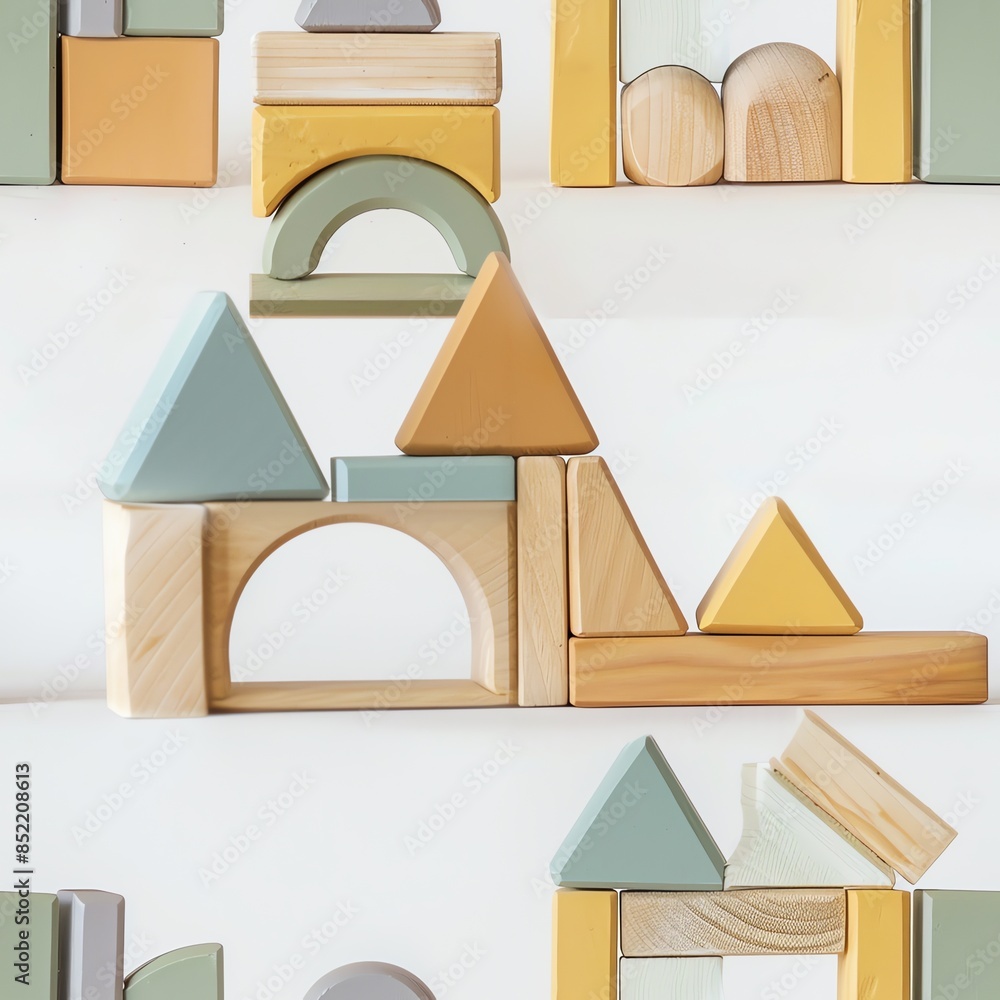 A children's block set that includes various shapes, prominently featuring a standard parallelogram, used to teach geometry and spatial reasoning--style raw A children's block set that includes various shapes, prominently featuring a standard parallelogram, used to teach geometry and spatial reasoning--style raw
