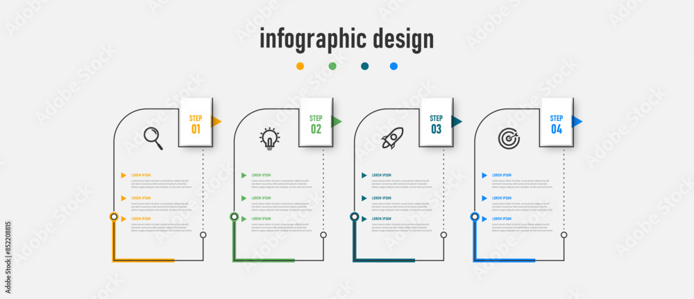 Business infographics template. timeline with 4 steps, options. can be used for workflow diagram, info chart, web design. vector illustration.
