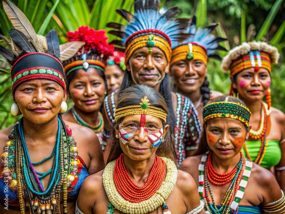 Indigenous Amazonian Community in Ecuador Engaged in Traditional Activities and Cultural Practices. Beautifully Preserved Ancestral Lifestyle Amidst Lush Rainforest Environment. Indigenous Amazonian Community in Ecuador Engaged in Traditional Activities and Cultural Practices. Beautifully Preserved Ancestral Lifestyle Amidst Lush Rainforest Environment.