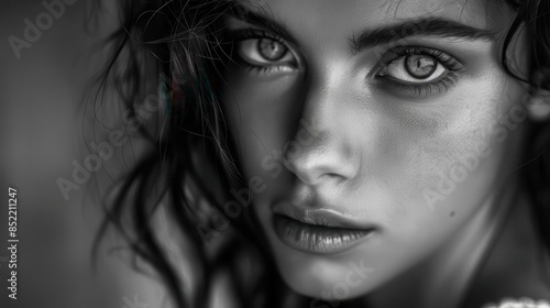 enigmatic beauty with piercing gaze in intimate urban portrait black and white fine art photography